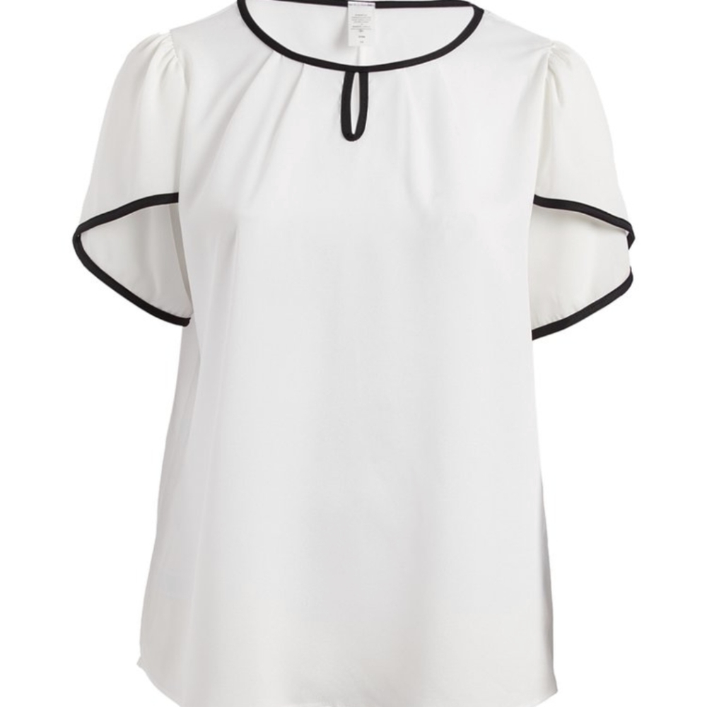 Off-White Keyhole Contrast-Trim Short-Sleeve Top
